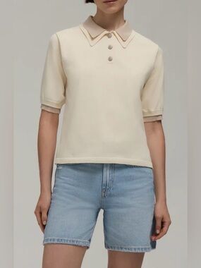 *NWT* Hunter Women’s Contrast Trim Polo Sweater in Cream and Tan, Size Large